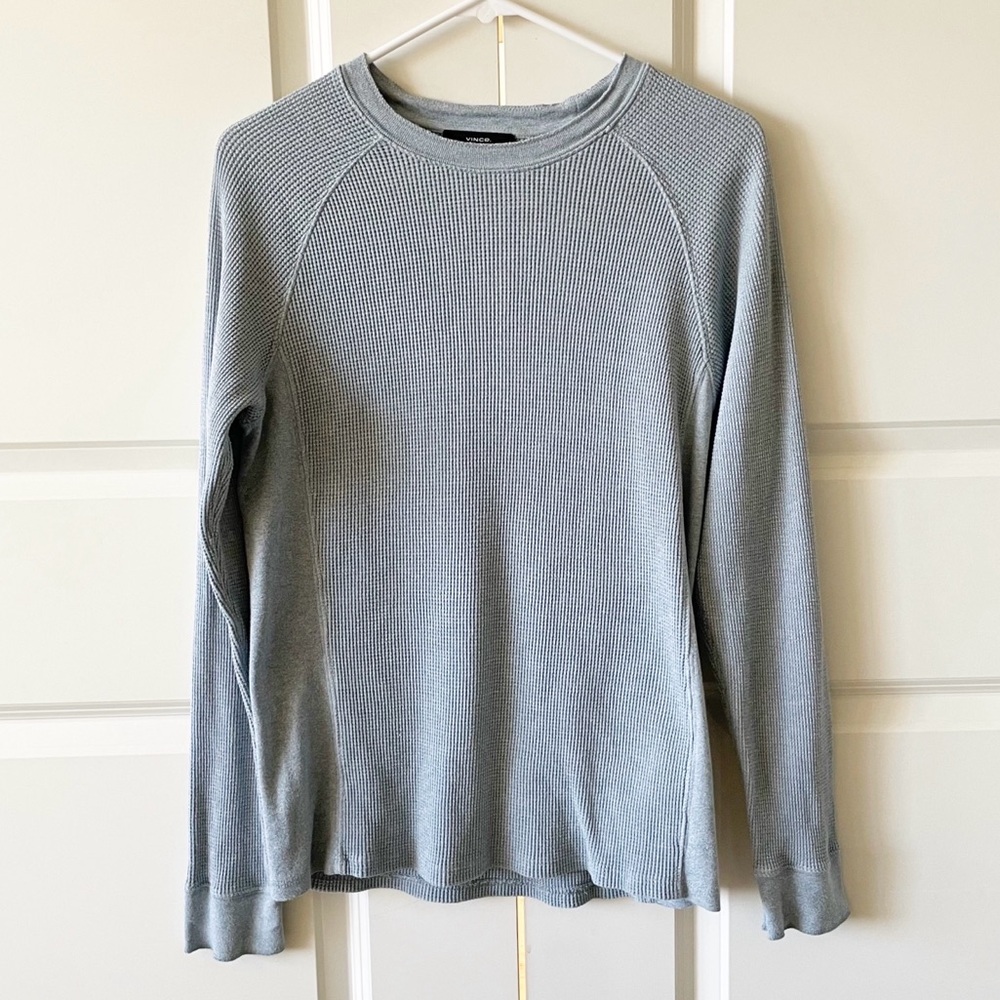 Vince Waffle Thermal Light Blue Prima Cotton Long Sleeve Top Size Small